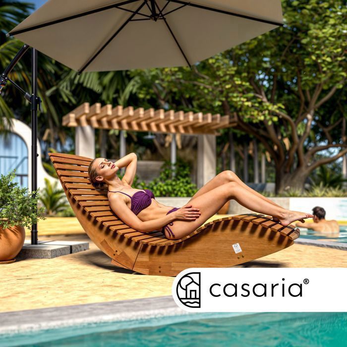 CASARIA® Folding Rocking Chaise Lounge in FSC-Certified Acacia Wood, Ergonomic Sun Lounger for Garden and Sauna