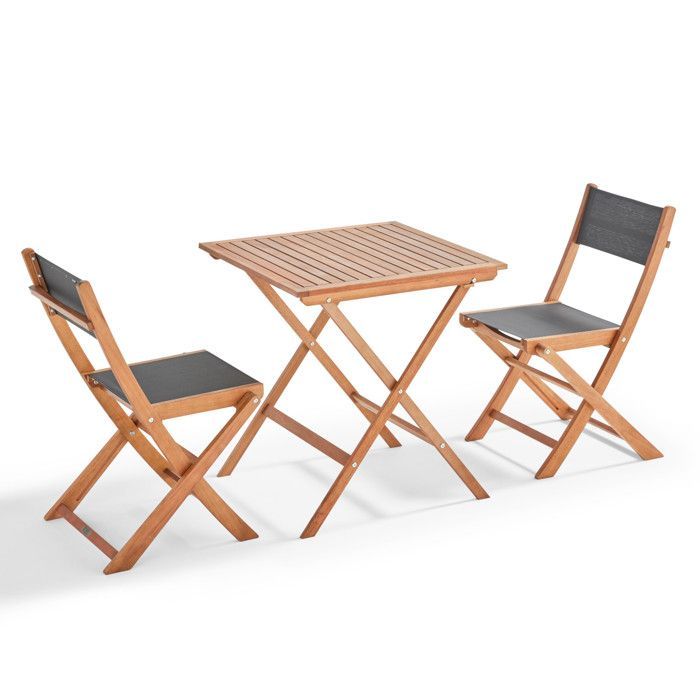 Ensemble table carrée pliante et 2 chaises pliantes noir - Oviala