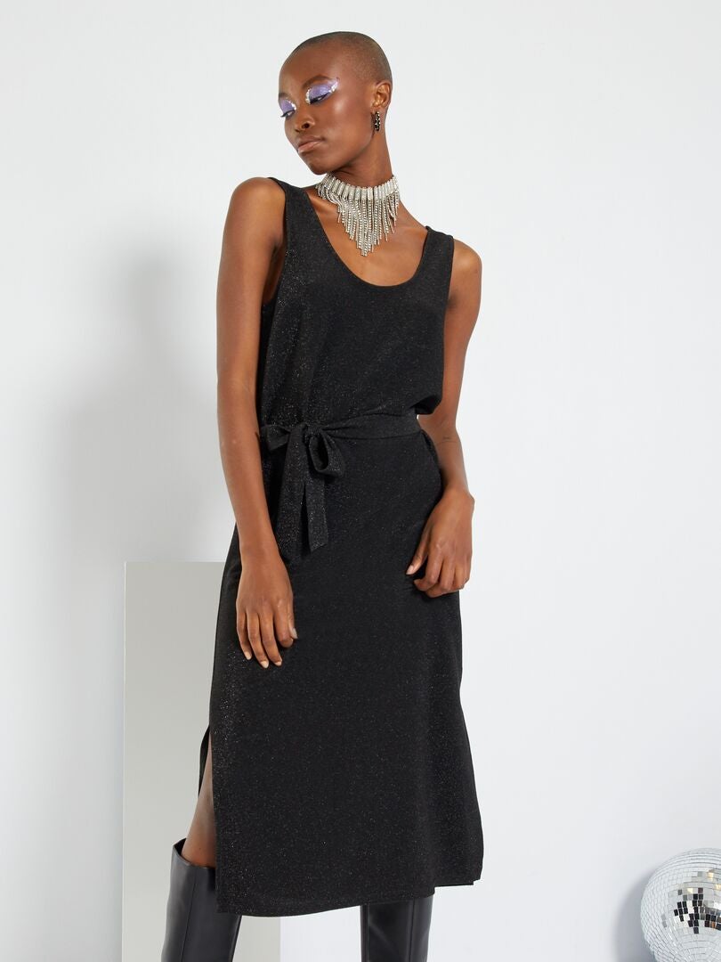 Lange jurk met riem - Zwart