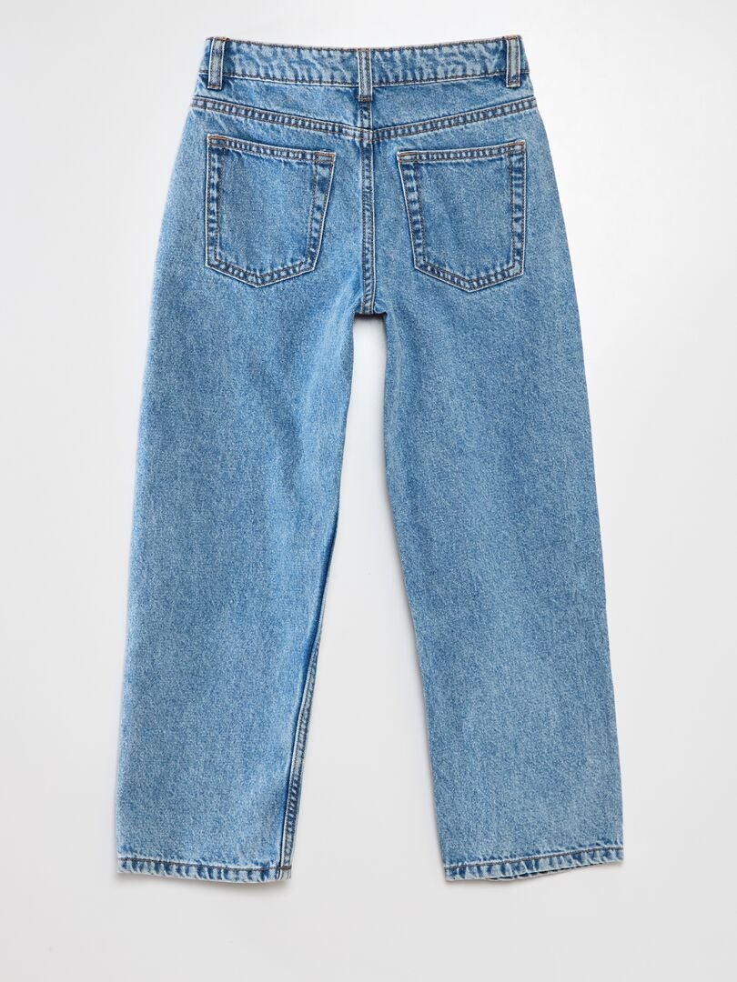 Jeans met wijde pijpen en labelprint - BLAUW