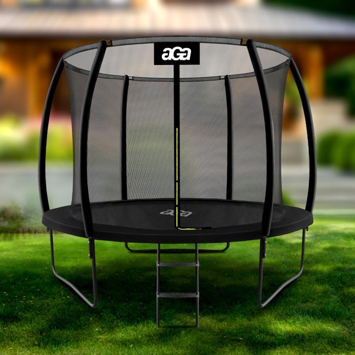 Cama elástica Aga SPORT EXCLUSIVE de 305 cm, color negro + red de seguridad + escalera