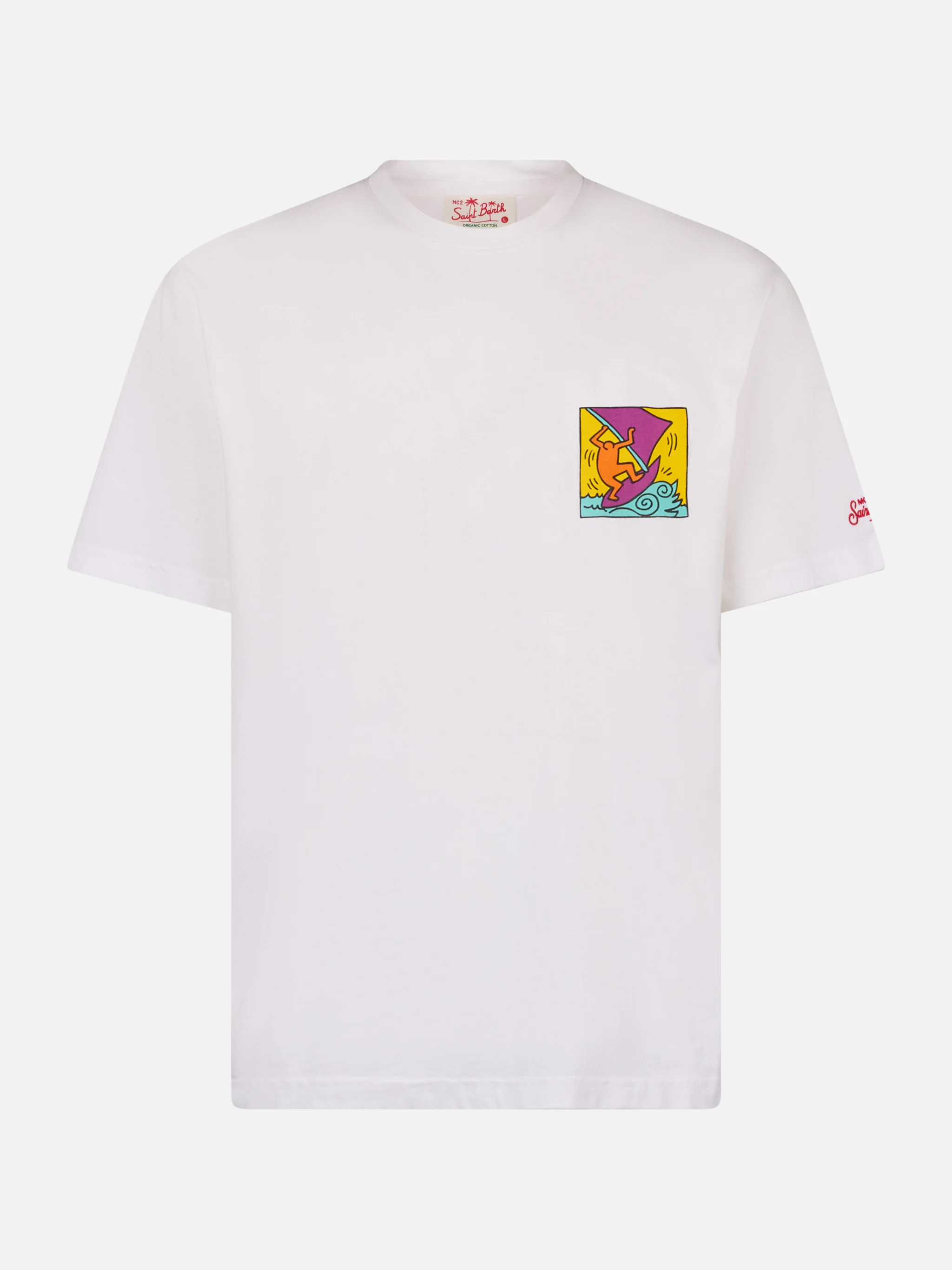 T-shirt da uomo in cotone con stampa fronte e retro del disegno Keith