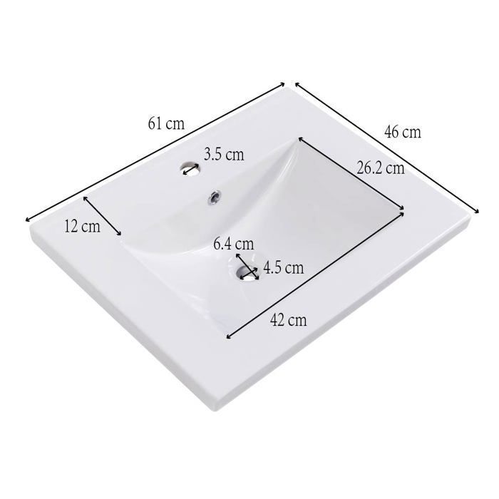 Mueble de baño con lavabo individual, armario bajo lavabo de cerámica de 60 cm con estante, color blanco.
