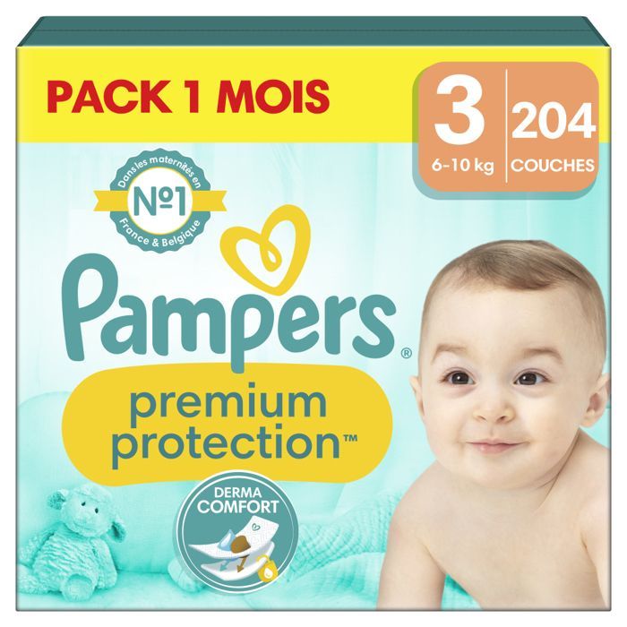 Pañales Pampers Premium Protection, Talla 3, 204 unidades