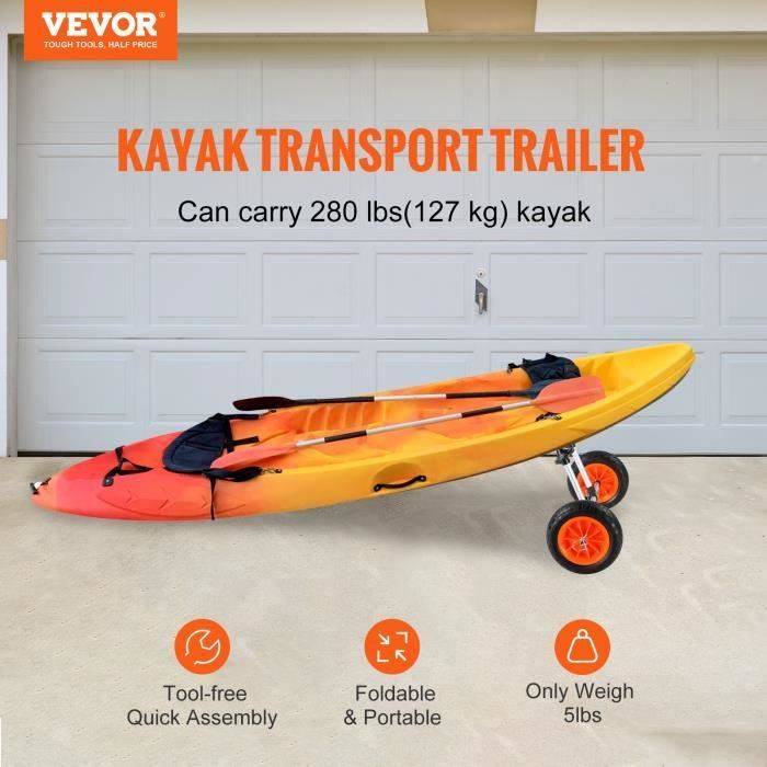 Carro para kayak - VEVOR - Carro de transporte para canoas de 127 kg - Ancho ajustable - Ruedas macizas de 25,4 cm para kayaks 252x670x605 mm