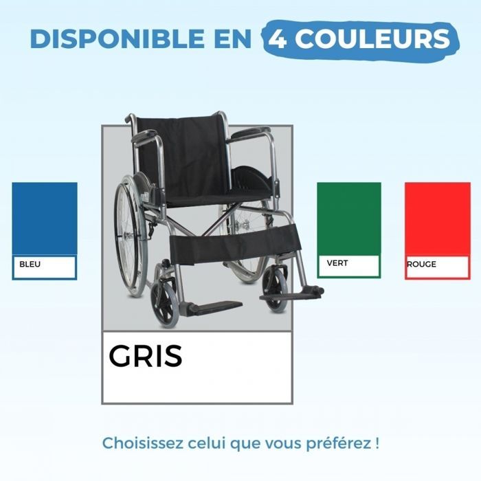 Silla de ruedas plegable Mobiclinic Alcazaba, altura del asiento de 46 cm, accionamiento manual, duradera, freno manual, reposabrazos cromados.