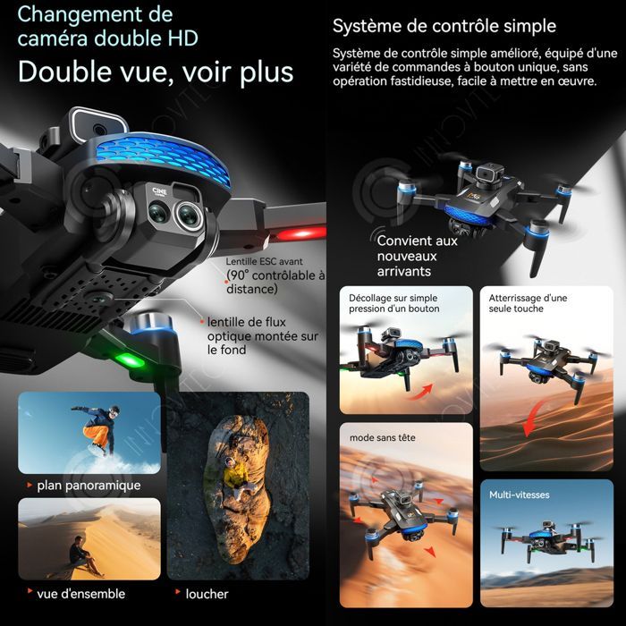 Drone INN de 2000 mAh con cámara, control remoto, pantalla en vivo, zoom de 50x, 3 baterías, 4 modos de evasión de obstáculos laterales, foto