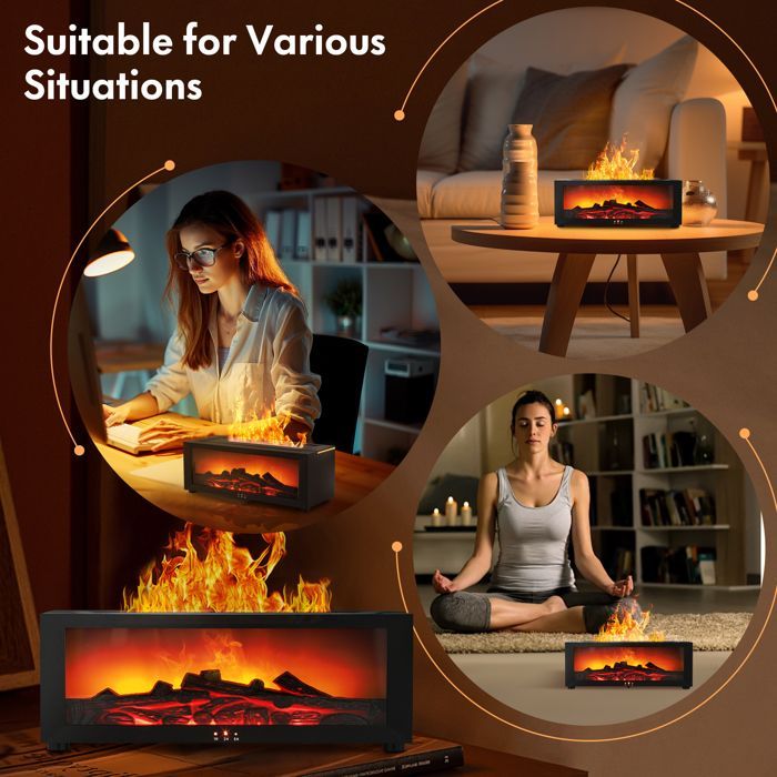 TTLIFE 3D Flame Essential Oil Diffuser, 150ml Peisflammeluftfukter med timer, Aroma Diffuser