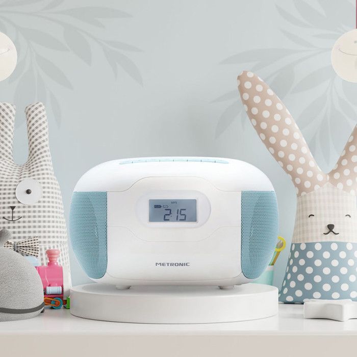 Reproductor de CD/radio FM Bluetooth portátil - Reproductor MP3 estéreo, USB, entrada AUX, Micro-SD, conector para auriculares, alimentación CA/batería - Azul