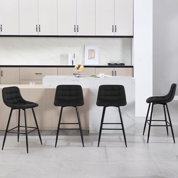 WOLTU Juego de 2 taburetes de bar con reposapiés, taburetes de bar/bistro, asiento de terciopelo, patas de metal, negro.
