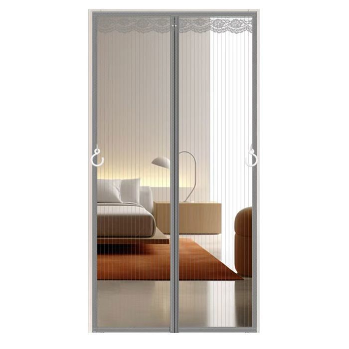 Mosquitera magnética para puertas y ventanas, 120 x 220 cm, reforzada, para balcones, sótanos y puertas de dormitorios, color gris, 52 imanes.