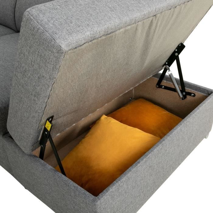 Sofá cama esquinero reversible con almacenamiento - 5 plazas - DAYTONA - Tela gris - 260 x 77 / 94 x 216 cm