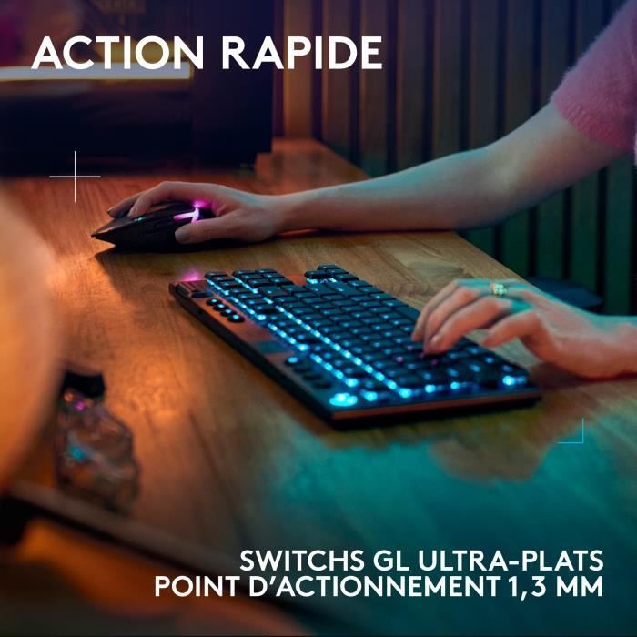 Clavier gamer - Sans fil - Logitech G - G915 TKL X - AZERTY - Switch clicky - Noir