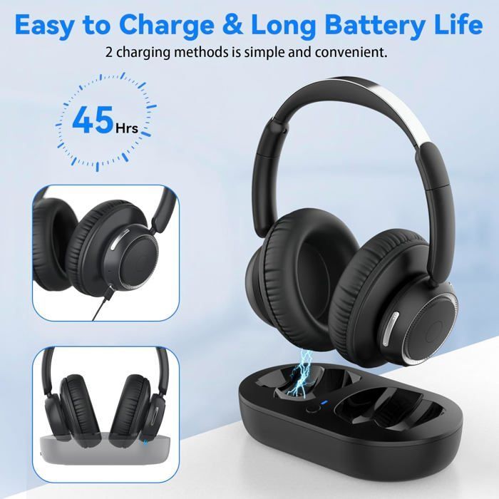 Casque TV sans fil - LAMPE DU PARFUMEUR - Modèle universel - 35 h autonomie - Bluetooth, USB-C - Faible latence