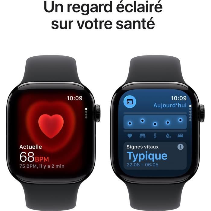 Apple Watch Series 11 GPS + Cellular - 42mm - Boîtier Jet Black Aluminium  - Bracelet Black Sport Band - S/M