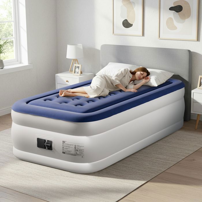 Colchón hinchable con bomba eléctrica integrada y superficie suave aterciopelada, ideal para camping, hogar o invitados, 190 x 99 x 45 cm.