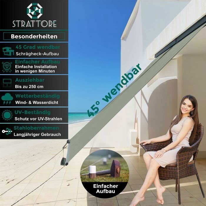 Uitschuifbaar verticaal rolgordijn 180x250 cm - Strattore - Rolgordijn voor buiten - Bescherming voor balkon, terras, patio of tuin - Matcha groen