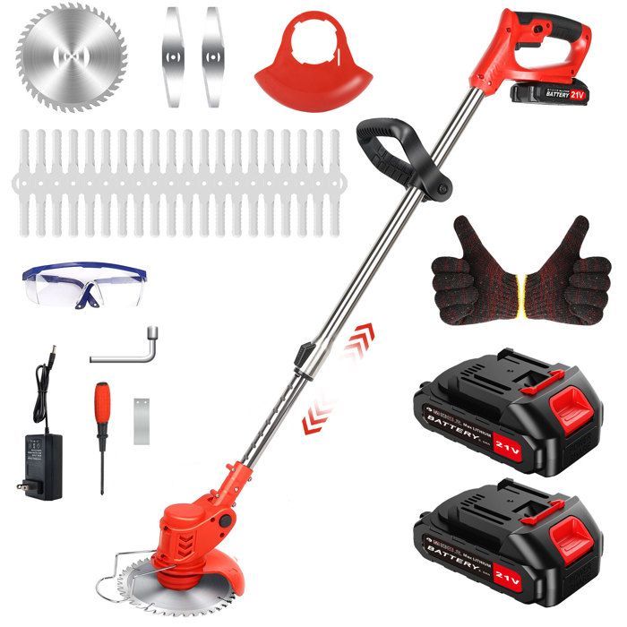 Débroussailleuse sans fil 21V - Coupe bordures avec Capot de protection, 2 batteries et chargeur pour Jardin, Léger et Facile