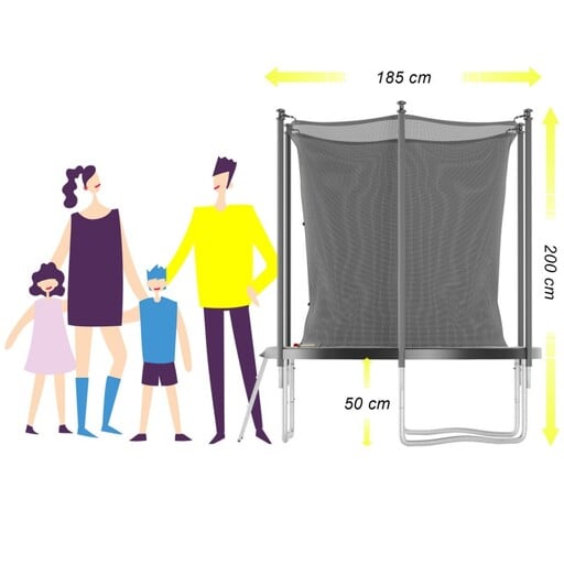 Trampoline 185 cm 6 ft voor binnen, inclusief net, beschermmat en ladder.