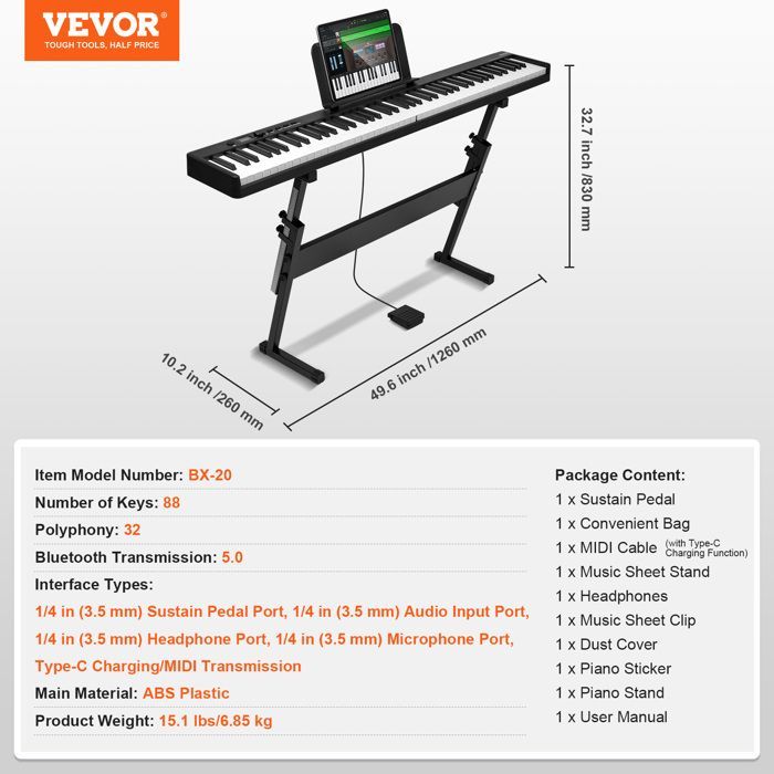 Clavier Piano Pliable 88 Touches-VEVOR-Piano Électronique Numérique Portable avec Pédale de Sustain-pour Débutants,