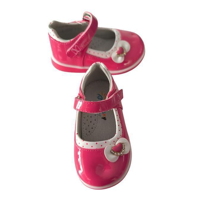 Scarpe - Bambina - Mary Jane - Scarpe a T - Pelle - Vernice - Rosa - Fucsia - Motivo a cuori - Taglie dalla 22 alla 25