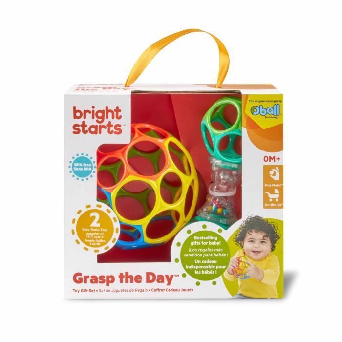 BRIGHT STARS O'Ball Baby Gift Set with 2 baby toys: a rattle and a classic O'Ball in red, yellow, blue and green