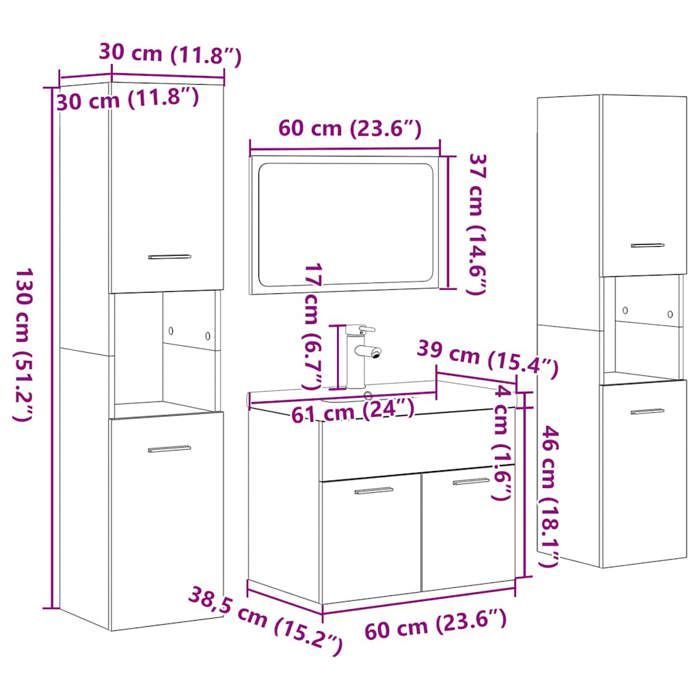 vidaXL Ensemble de meubles de salle de bain 5 pcs chêne sonoma 3325030