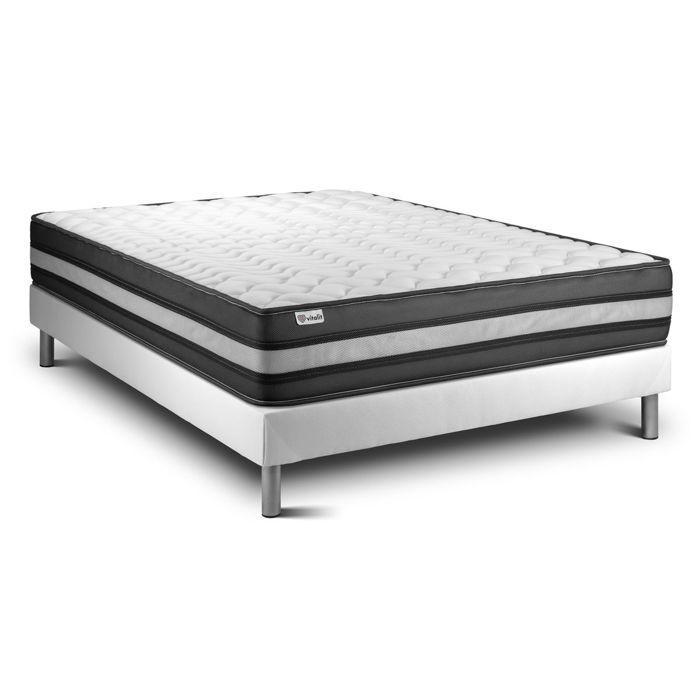 Conjunto de colchón y base de cama de 140x200 cm - Base de cama blanca (requiere montaje) - Vital Power Zen White