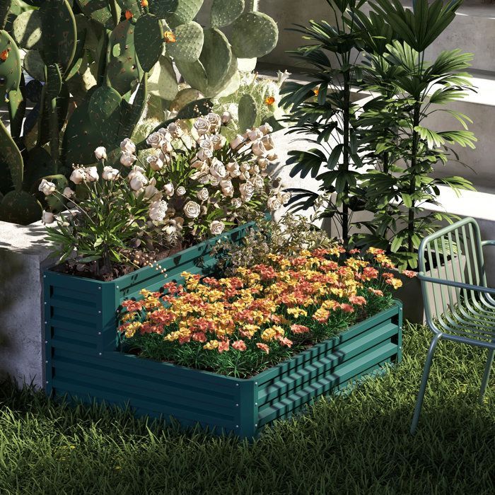Huerto elevado Outsunny - fondo abierto - 2 niveles - para hierbas, verduras, frutas y flores - 120 x 101 x 58 cm - verde