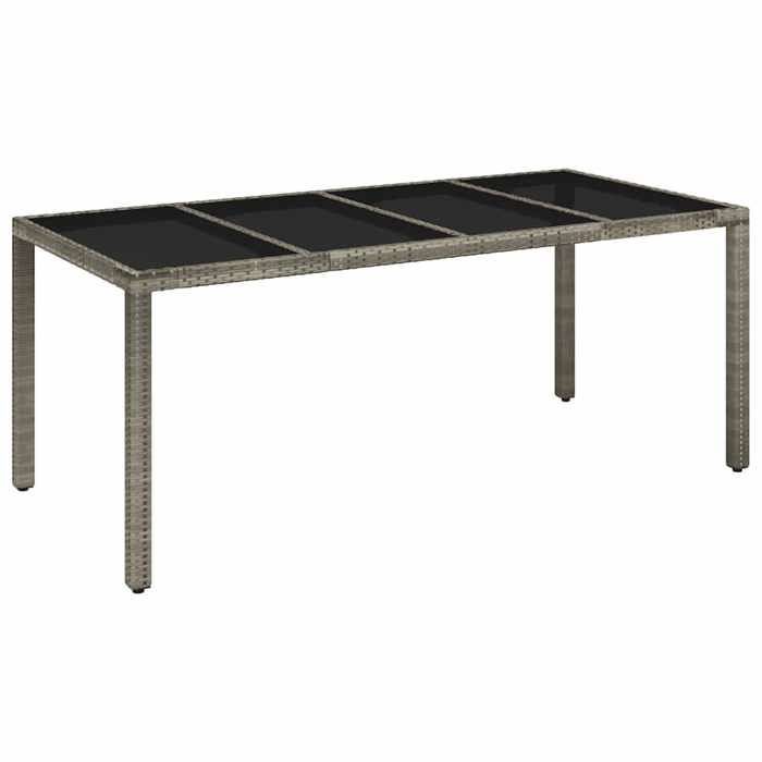 vidaXL Table de jardin dessus en verre Gris 190x90x75cm Résine tressée, mobilier de jardin, mobilier d'extérieur, table, 319904