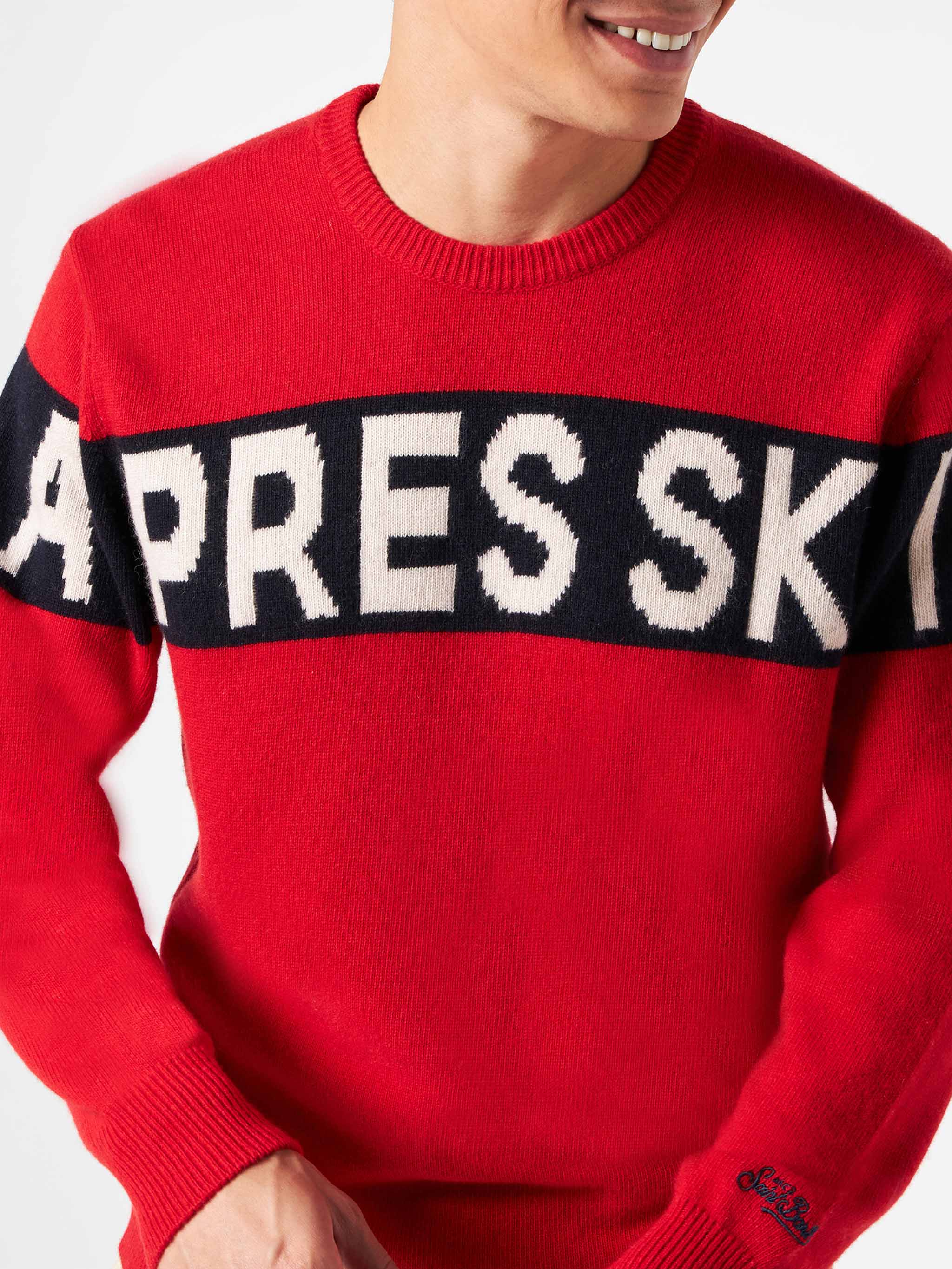 Roter Herrenpullover aus Kaschmirmischung mit Après-Ski-Slogan