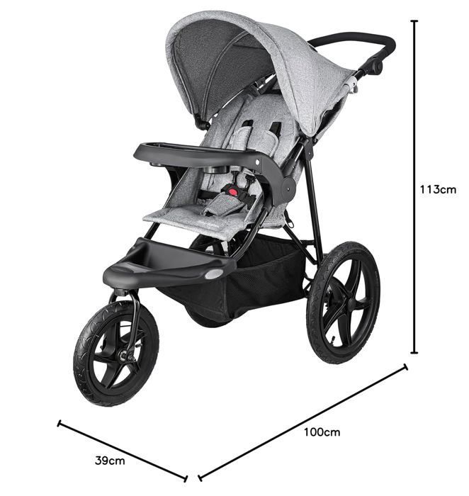 Moby-System Mountain Buggy 3-Wheel Stroller, Foldable up to 15 kg, Easy to Turn, Reflective Strips, 5-Point Harness
