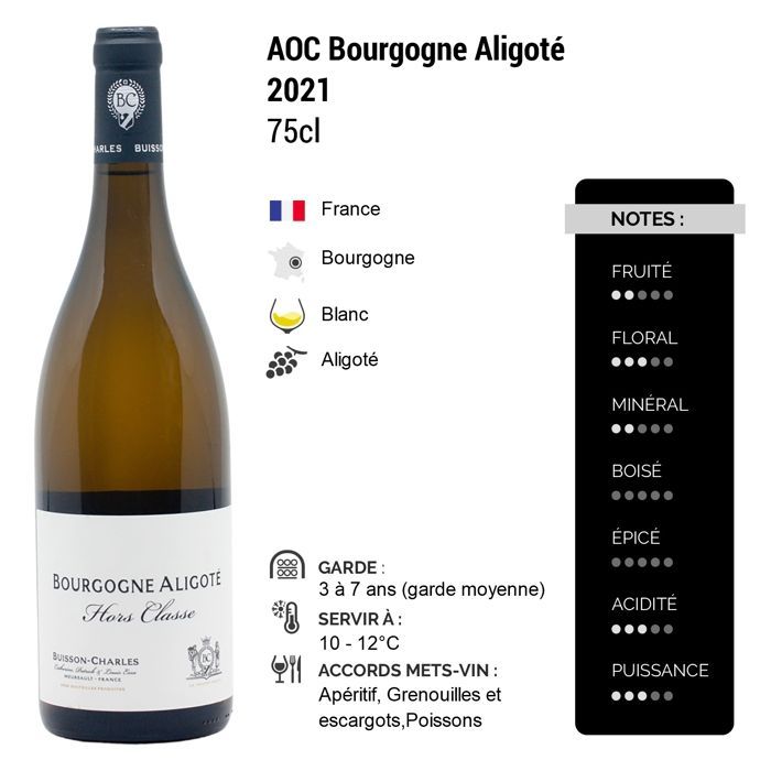 Domaine Buisson-Charles Bourgogne Aligoté Hors Classe 2021 - Vin Blanc de Bourgogne (3x75cl)