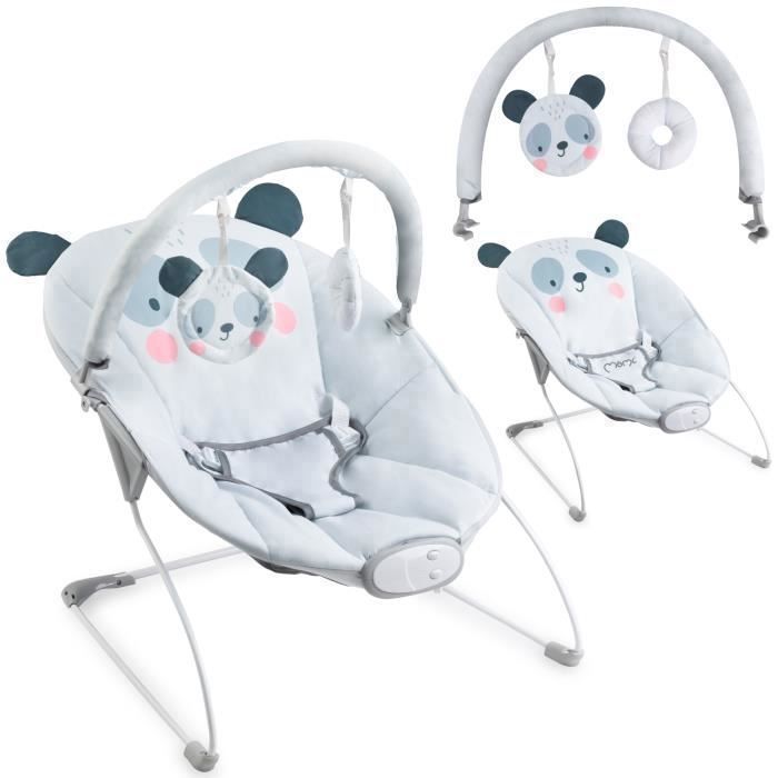 MoMi GLOSSY – Lightweight Baby Bouncer with Sensory Module – 8 Melodies – 3 Vibration Levels – Toys – White Panda