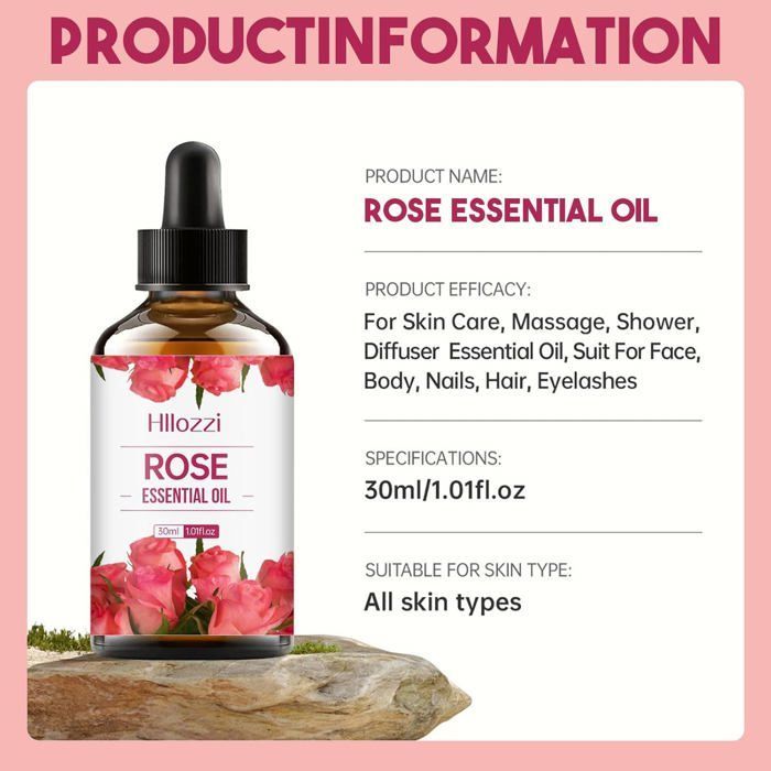Aceite de rosa para rostro, cabello y cuerpo, para aromaterapia y relajación (30 ml)