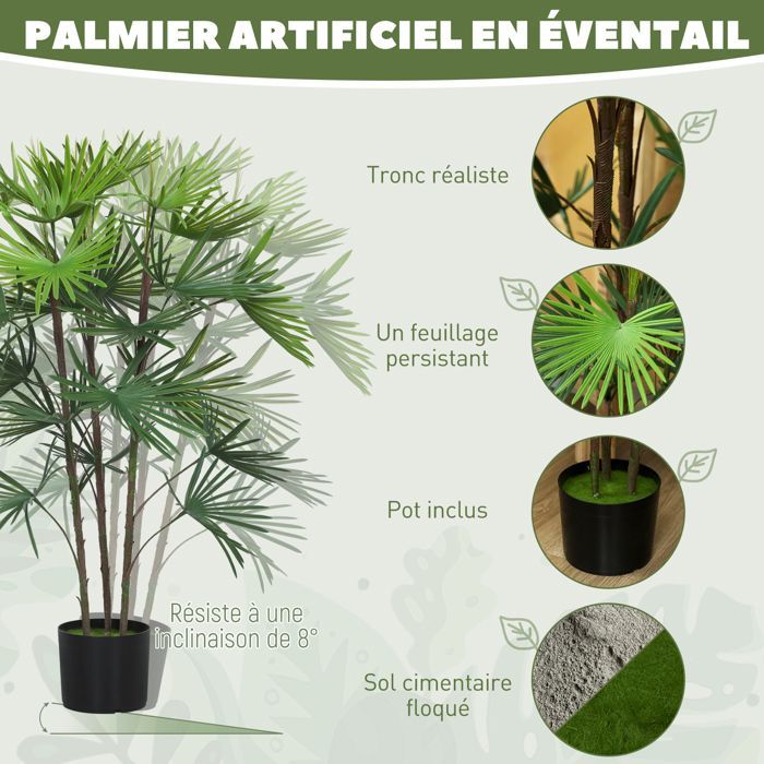 Planta artificial de interior - HOMCOM - maceta de plástico y flocado, 24 hojas de PE - 90 cm - verde