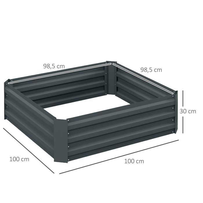 Lot de 2 carré potager de jardin - Outsunny - tôle d'acier ondulée - 100 x 100 x 30 cm - gris foncé