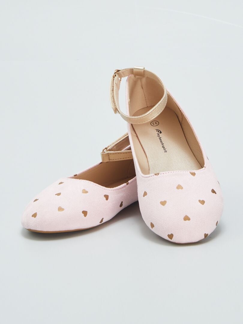 Gouden ballerina's met hartjespatroon - ROZE
