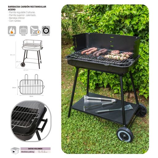 Barbacoa De Carbón Milena Con Parrilla De Acero  De 57x38x80 Cm