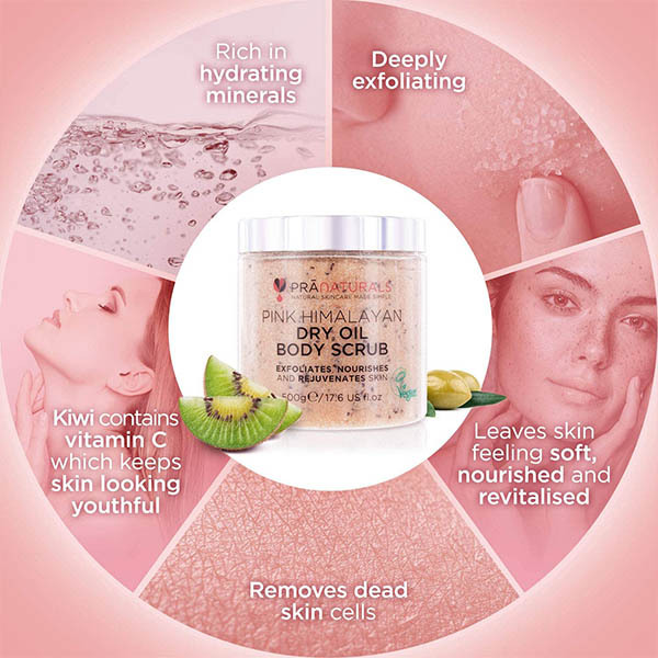 Tělový peeling PraNaturals Pink Himalayan Dry Oil 500g