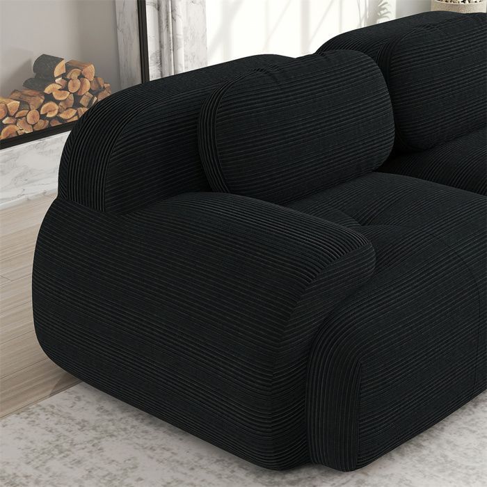DRIPEX Canapé 2 places Loveseat 208cm en velours côtelé,Canapé modulable avec accoudoirs incurvés,entièrement compressé,Noir