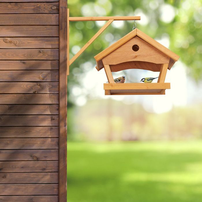 Relaxdays Vogelfutterhaus aus Holz, zum Aufhängen, H x B x T: 35 x 42,5 x 40,5 cm, Garten, Futterspender, Natur