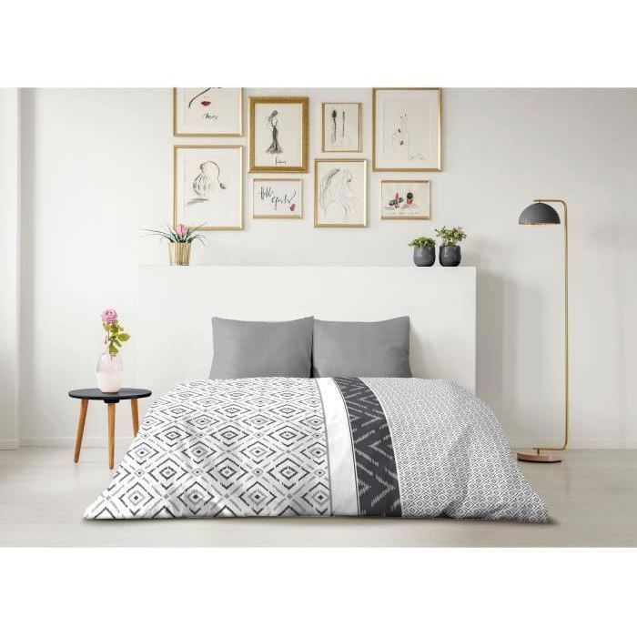 ETHNO Microfiber Duvet Cover Set - 1 Duvet Cover 240 x 260 cm + 2 Pillowcases 63 x 63 cm - Grey