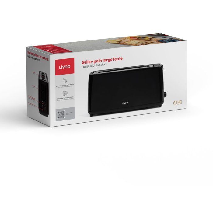 Langschlitztoaster – LIVOO – DOD168N – 900 W – Einstellbares Thermostat: 7 Stufen – Schwarz