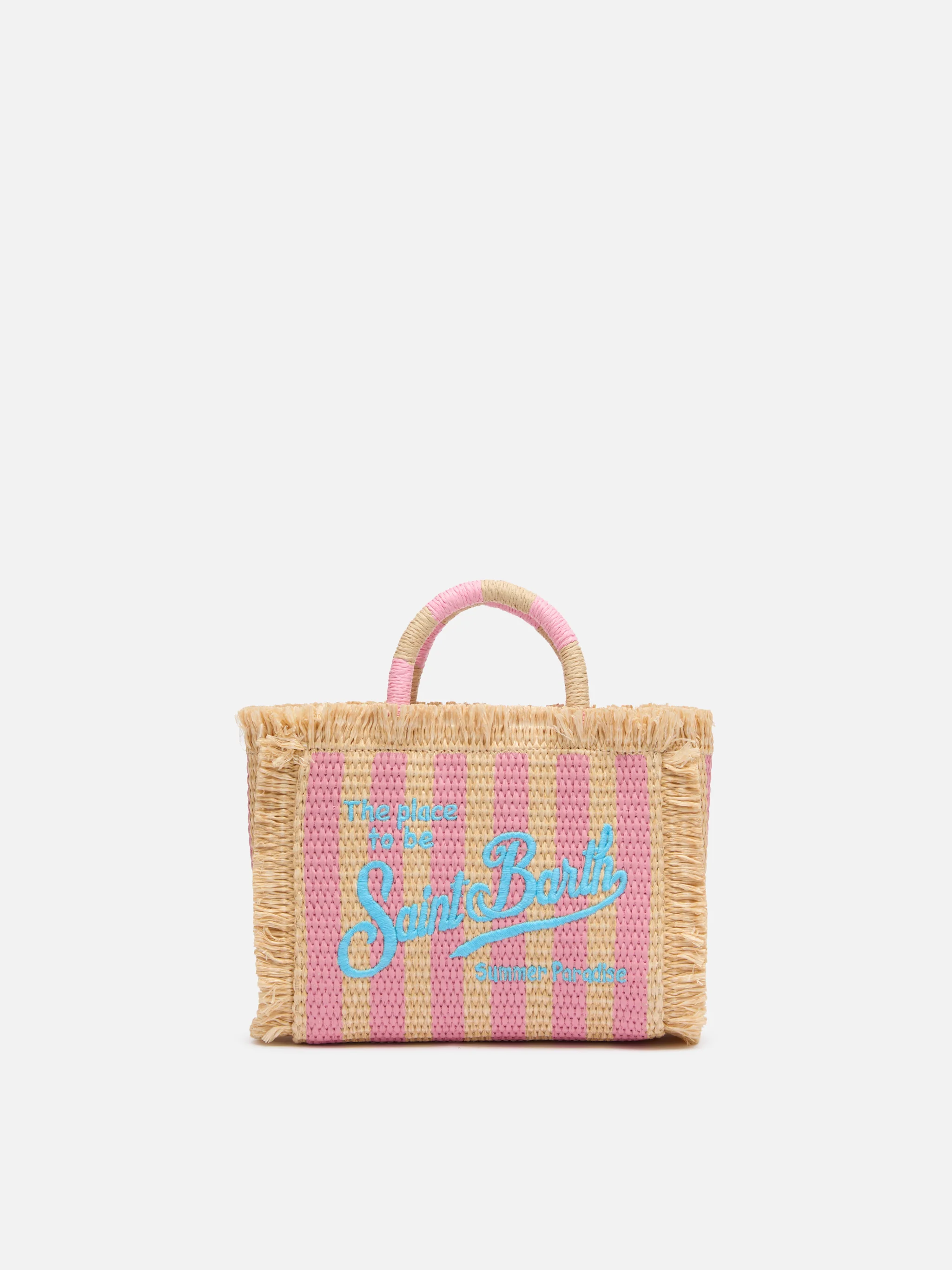 Borsa Mini Vanity effetto paglia con stampa a righe