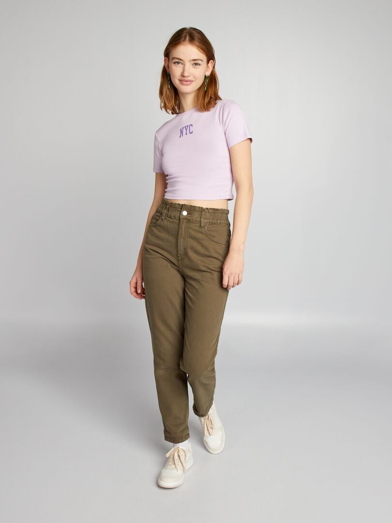 Jersey crop top met 'NYC'-print - PAARS