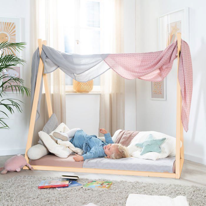 ROBA Tipee-sänky 70 x 140 cm lapsille - FSC-sertifioitu bambu - intialainen sänky pojille ja tytöille - luonnollinen viimeistely