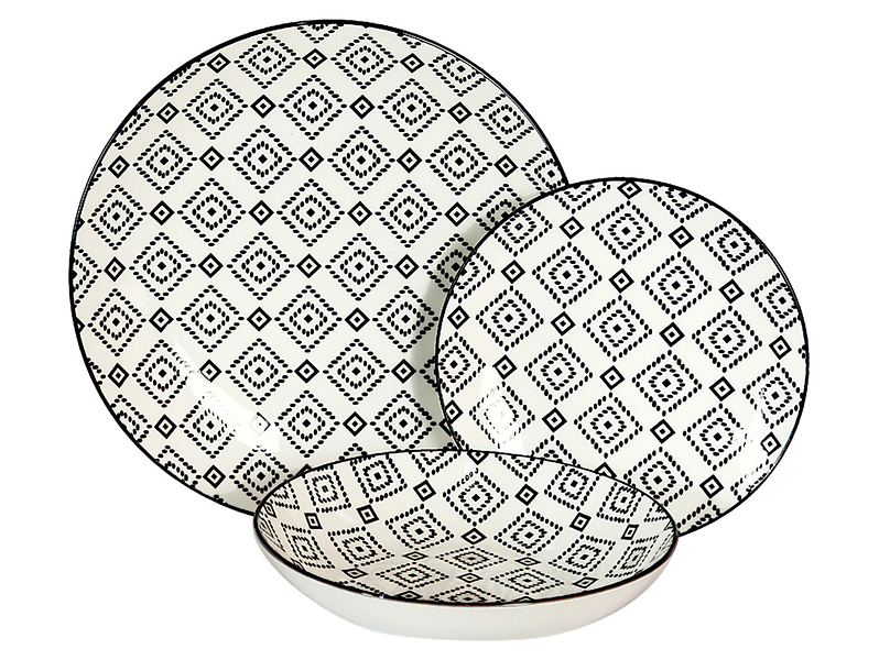 Komplet obiadowy 18 el. porcelanowy Arlekin biało-czarny