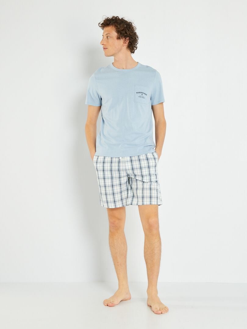 Conjunto de pijama curto em malha - 2 peças - AZUL