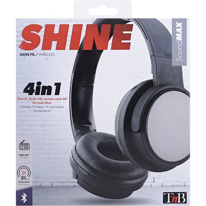 Auriculares 4 en 1 - T'nb - Shine 3 - Inalámbricos/Con cable/Lector de tarjeta SD/FM - Bluetooth - 8 horas de autonomía - Negro